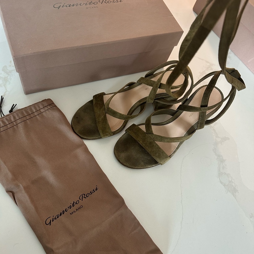 Gianvito Rossi Green Strappy Sandals block heel